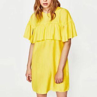 Short-sleeve Ruffle Plain Dress