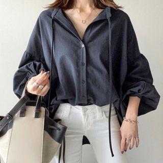 Balloon-sleeve Hooded Shirt
