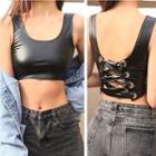 Sleeveless Faux-leather Cropped Tank Top