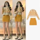 Striped Collared Sweater / Mini Skirt / Set
