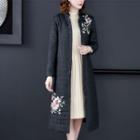 Flower Embroidered Single-breasted Padded Midi Coat