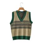 V-neck Color Block Sweater Vest Green - S