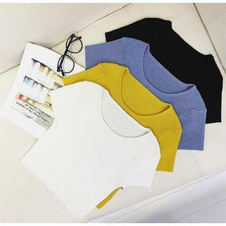 Plain Cropped Short Sleeve Knit T-shirt