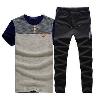 Set: Colour Block Short-sleeve T-shirt + Sweatpants