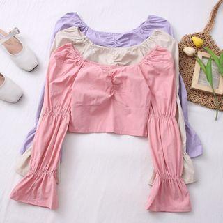 Wide-neck Ruched Crop Top In 5 Colors