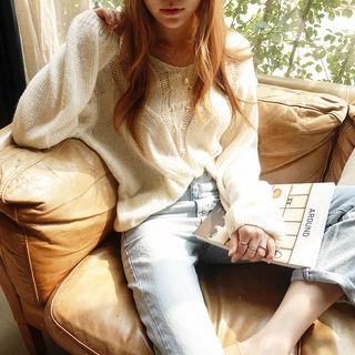 Wool Blend Sheer Cable Sweater