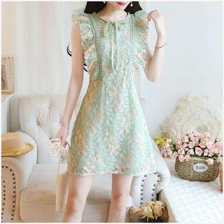 Sleeveless Embroidered Mini Lace Dress