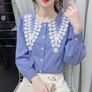 Collared Plaid Button-up Blouse