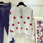 Heart Print Sweater White - One Size