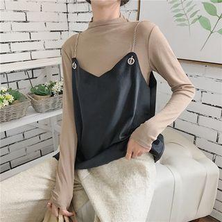 Plain Long-sleeve Top / Plain Loose-fit Camisole Top