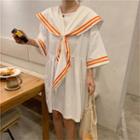3/4-sleeve Sailor Collar Mini A-line Dress