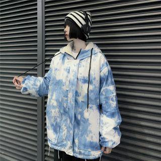 Tie-dye Print Fleece-lined Hooded Jacket
