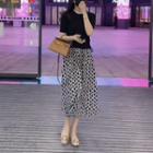 Set: Short-sleeve Drawstring T-shirt + Heart Embroidered Midi A-line Skirt