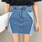 Panel Fray Denim Mini Skirt