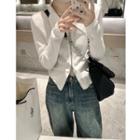 Collar Zip-up Crop Top White - One Size