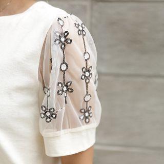Sequined Puff-sleeve Blouse