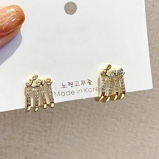 Lettering Rhinestone Earring 1 Pair - 925 Silver Needle - One Size