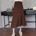 Pleated Tiered Knit Midi Skirt