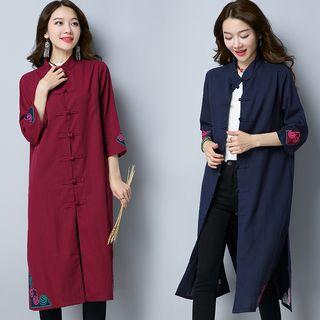 3/4-sleeve Embroidered Frog-button Qipao Coat