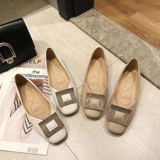 Square Toe Rhinestone Buckle Flats