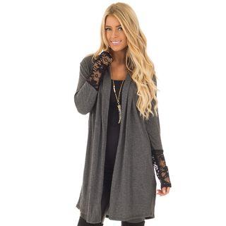 Lace Panel Open-front Cardigan