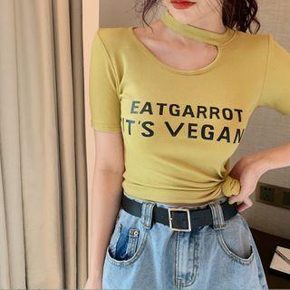 Short-sleeve Halter Letter Printed T-shirt