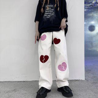 Heart Print Loose Fit Pants