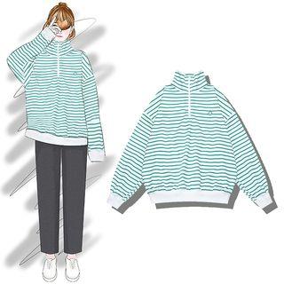 Striped Zip Placket Pullover