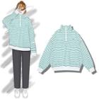 Striped Zip Placket Pullover