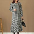 Ruffle-hem Long Check Dress