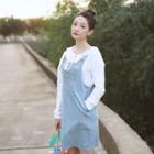 Cat Embroidered Corduroy Pinafore Dress