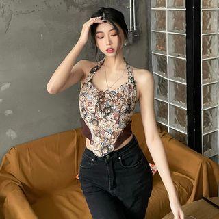Halter Bear Print Cropped Camisole Top