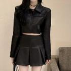 Faux Leather Button Jacket / Pleated Skirt
