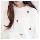 Drop-shoulder Floral-embroidery Sweater