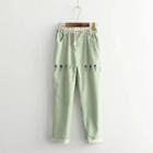 Embroidered Drawstring Pants Green - One Size