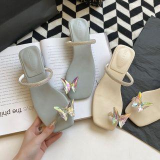 Butterfly Rhinestone Block-heel Slide Sandals