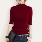 Elbow-sleeve Mock-neck Knit Sweater