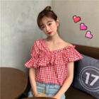Off-shoulder Plaid Ruffle-trim Top