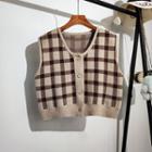 Cropped Check Knit Cardigan