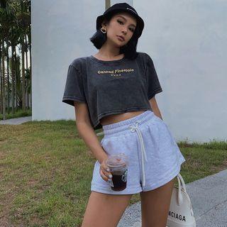 Loose-fit Embroidered Washed Crop T-shirt