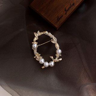 Faux Pearl Alloy Oval Brooch Gold - One Size