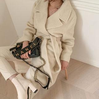 Sherpa-fleece Wrap Coat & Sash Ivory - One Size