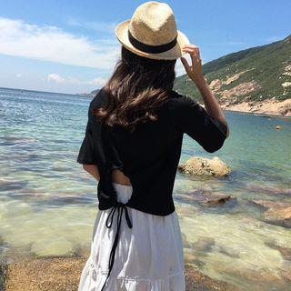 Plain Tie Back Elbow Sleeve T-shirt