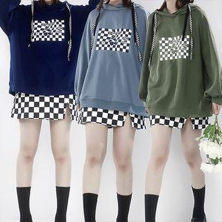 Checkerboard Print Hoodie / Mini A-line Skirt
