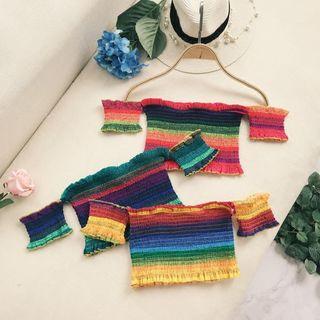 Striped Off Shoulder Short Sleeve Cropped Top