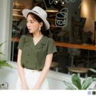 Lapel Collar Double-buttoned Short-sleeve Top