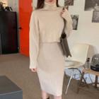Set: Turtle-neck Ribbed Sweater + Tank Dress