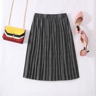 Plaid A-line Pleated Midi Skirt
