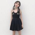 Cat Embroidered Strappy A-line Dress