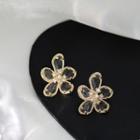 Faux Crystal Flower Earring 1 Pair - Gold - One Size